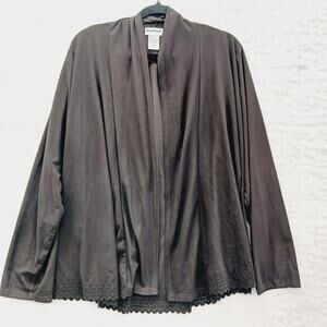 Jacket Open Cardigan Size M Brown Scalloped Lace Eyelet Romantic Soft Girl Chic